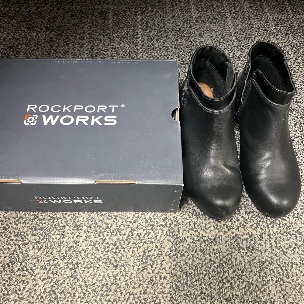 Rockport Works Steel Toe Black Ankle Boots